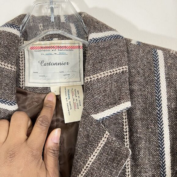 Anthropologie Cartonnier Coat Jacket Womens M Brown White Striped Wool Blend - Picture 4 of 9